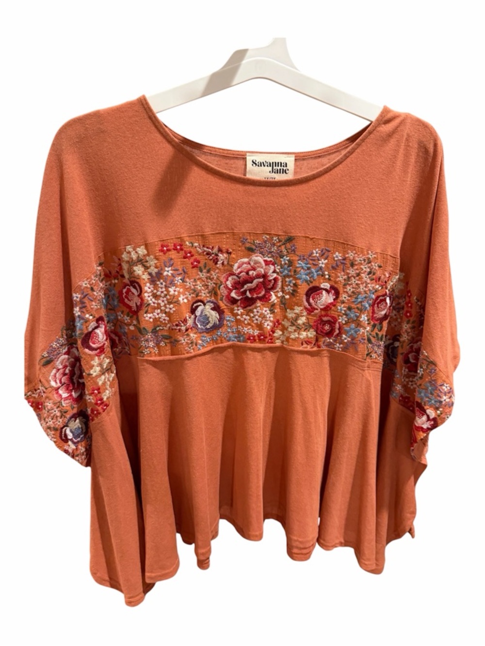 Savanna Jane Rust Orange Floral Embroidered Tunic